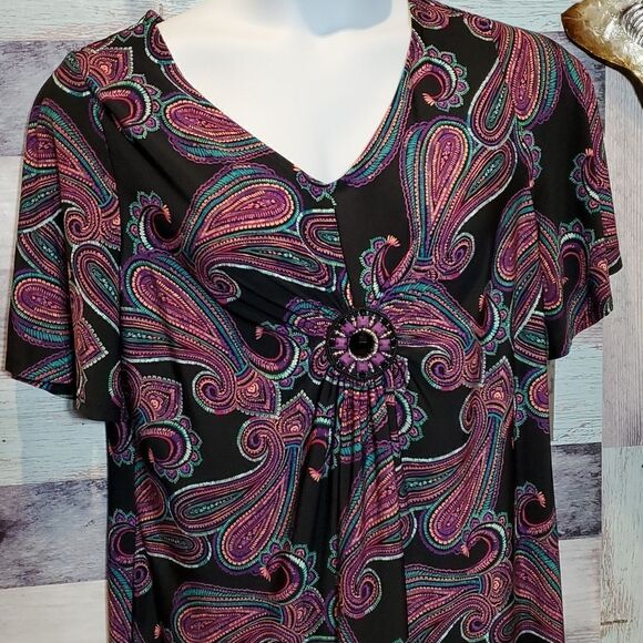 Catherines 0X Black Multicolor Paisley Slipover Maxi Dress Stretch 524 - Picture 4 of 10